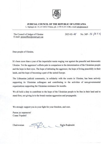 The Lithuanian Council of Judges expresses support to The Council of Judges of Ukraine